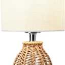 KUNJOULAM Rattan Table Lamp, Small Nightstand Lamp with Linen Fabric Lampshade, Desk Lamp Bedside Lamp for Living Room Home Office, Without Buld