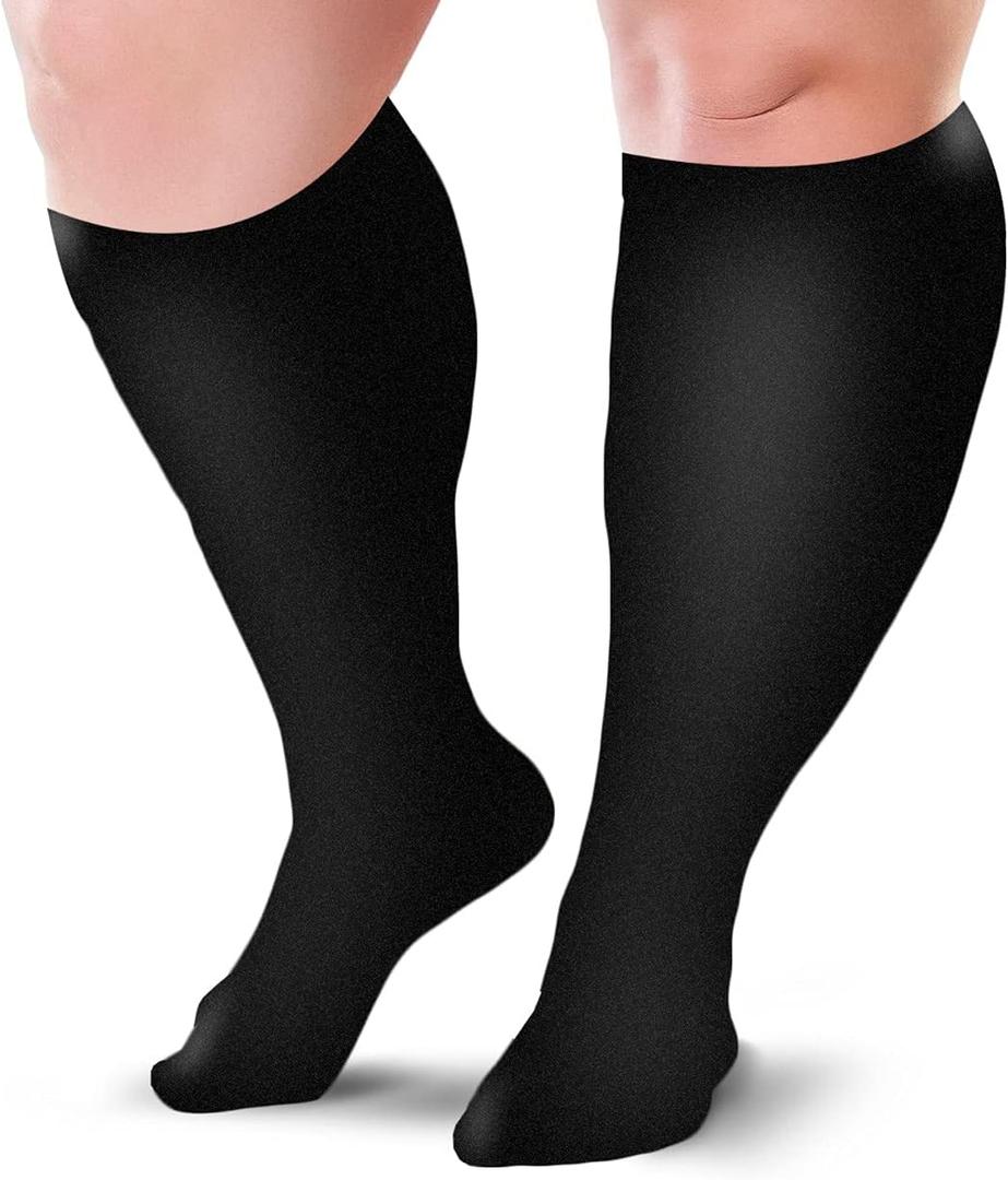 Compression Sock 20-30 mmHg for Women & Men Improves Blood Circulation for Wide Calf Travel, Running, Cycling Athletic, Color-Black (XX-Large)