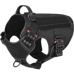 ICEFANG Tactical Dog Harness with 4X Metal Buckle,Working Dog MOLLE K9 Vest with Handle,No Pulling Front Clip,Adjustable Pet Harness for Large Dogs (L (28"-35" Chest), Black)