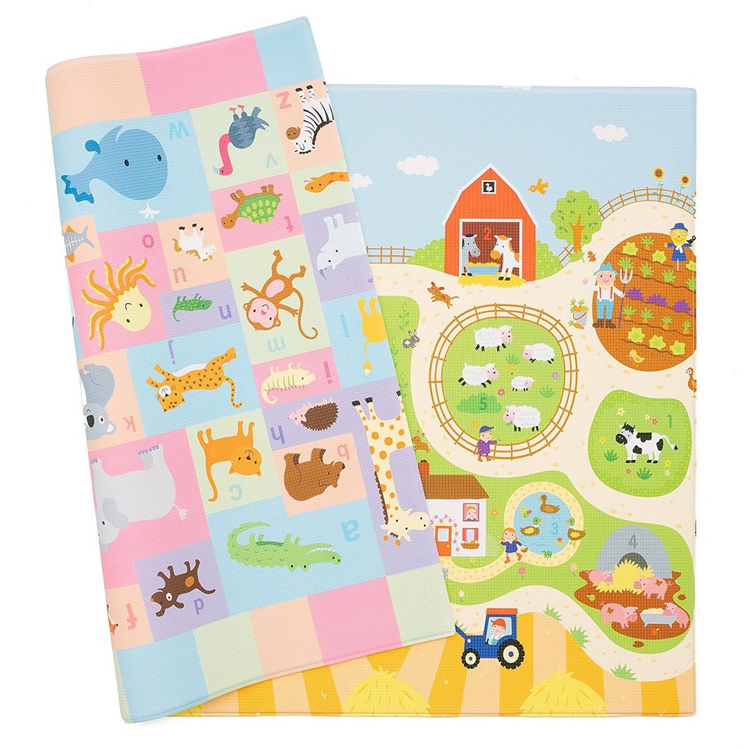 Baby Care Play Mat (Medium, Playful - Busy Farm) 73 x 49 Original One-Piece Reversible Rollable Waterproof Play Mat for Infants, Babies, Toddler, and Kids