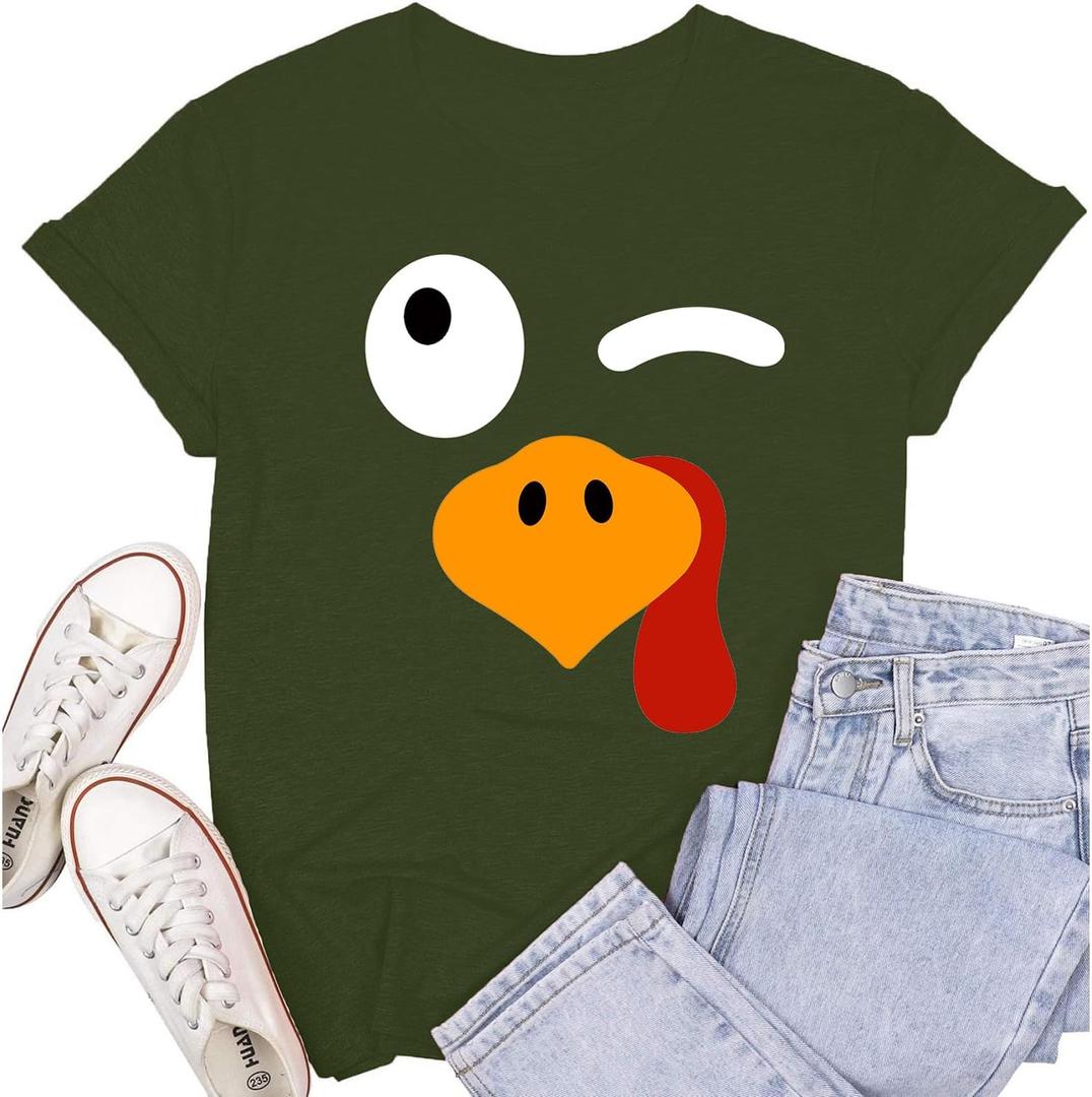 Womens Thanksgiving Turkey Shirts Fall Thanksgiving Shirt Turkey Day T-Shirt (Green, L)