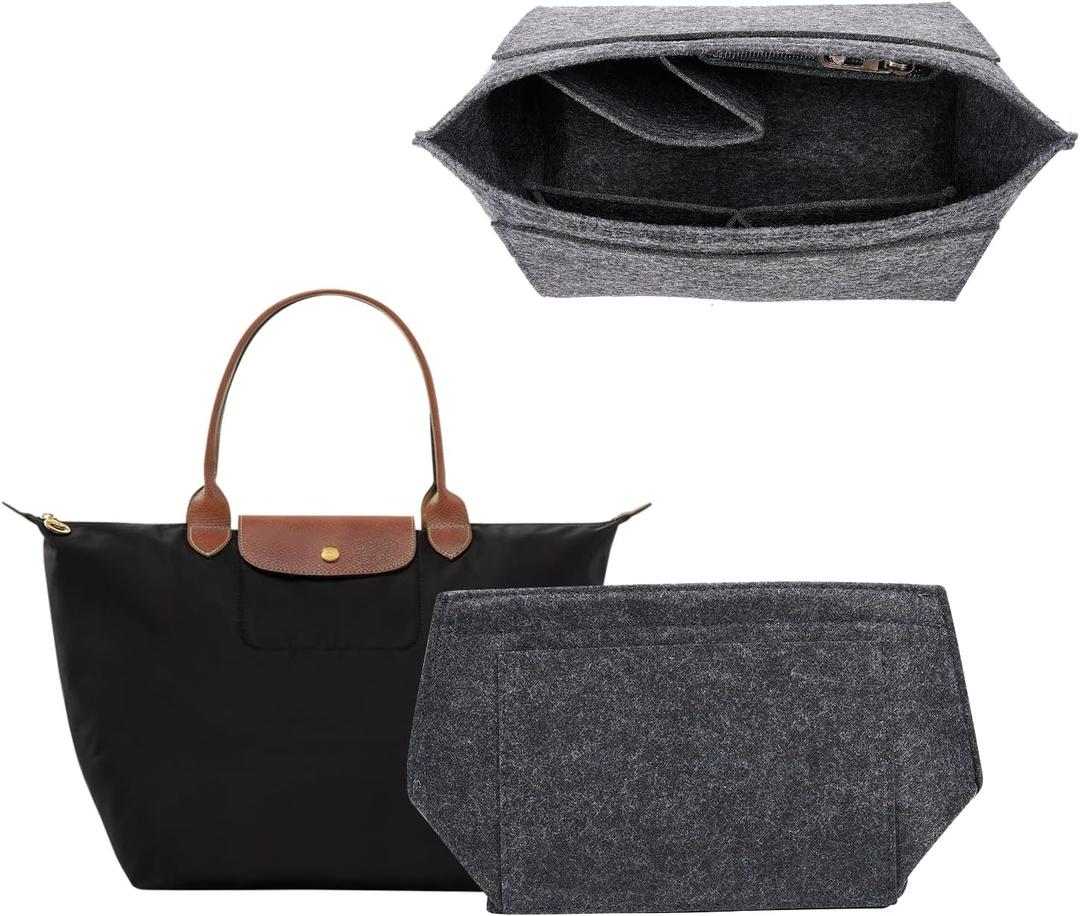 Bag Organizer Insert for Tote Bag, Felt Purse Organizer Handbag Backpack Compatible with Longchamp, Le Pliage, LV, Coach (Grey)