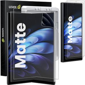 WSKEN Matte Screen Protector for Samsung Galaxy Z fold 7 - [Anti-Glare & Anti-Fingerprint] [Smooth as Silk] [Inside Flexible TPU Film + Front Tempered Glass] With Auto Fit Case,2 Pack