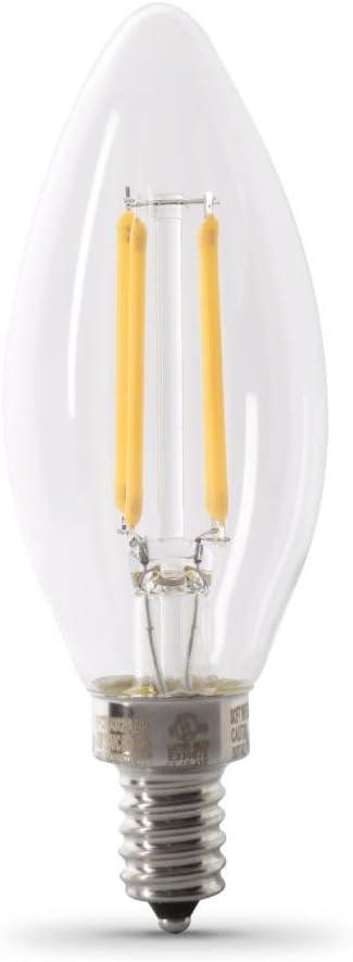 Feit Electric 100-Watt Equivalent B10 Candelabra Dimmable Filament CEC Clear Glass Chandelier LED Light Bulb Daylight 2700K (2-Pack)