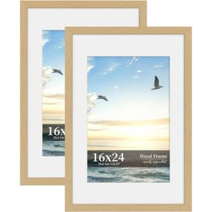 16x24 Picture Frame Set of 2, Wood Frame with Real Glass, Wide Border, 16X24 in