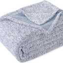 KAWAHOME Summer Sweatshirt Blanket for Bed-Lightweight Breathable Blankets, Soft Thin Knit Jersey Blanket for Hot Sleepers, 71 X 79 Inches, Heather Blue