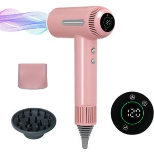 Hair Dryer,7 Temps&31 Modes.Intelligent Temperature Control,LCD Display,Self-Cleaning Mode,Facial Care Mode.1600W RPM Ionic Blow Dryer.Low Noise Thermo-Control Hair Dryer with Diffuser and Nozzle (Pink)