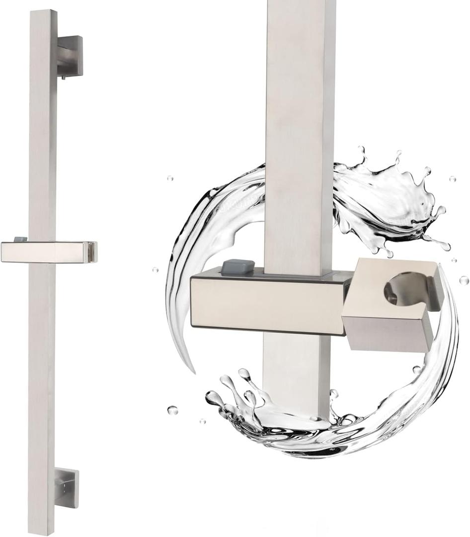Bathroom Shower Slide Bar with 360 Adjustable Handheld Shower Head Holder Wall Mount Shower Bar SUS 304 Stainless Steel, Brushed Nickel