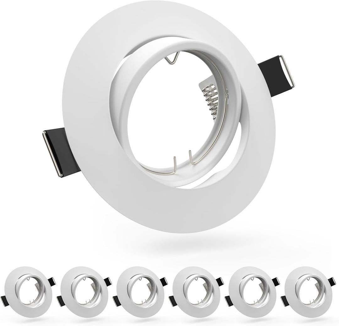 6 Pack Recessed Lighting Trims, MR16 GU10 GU5.3 Holders, 3 inch Recessed Light Socket, Adjustable Spotlight Frame Suitable for Ceiling Cabinet Kitchen, Matte White