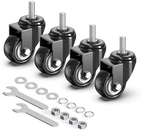 HOLKIE Caster Wheels 2 inch with No Brake Casters Set of 4, Threaded Stem 3/8" -16 x 1 (Diameter 3/8", Length 1") Swivel Set of 4 Heavy Duty Castors Black