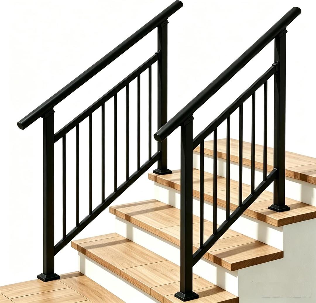 Metty Metal Hand Rails for Outdoor StepsOval Top Rail, HeavyDuty Porch Railing for Villa, Patio, Deck, Balcony, Entrance Steps, Elderly Safety, RustResistant3ft-Black