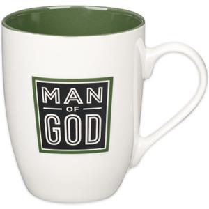 Christian Art Gifts Inspirational Ceramic Coffee & Tea Scripture Mug for Men: Man of God Encouraging Bible Verse, Durable Microwave & Dishwasher Safe Novelty Drinkware, White & Forest Green, 12 oz