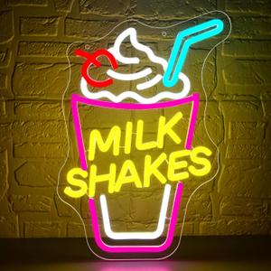 Milk Shake Neon Sign for Wall Decor Dimmable Ice Cream Neon light for Milk Tea Shop LED Neon Light Up Sign for Food Drink Restaurant Dessert Store Bar Birthday Gift Art Size14.5 * 10In (WZCP221) (Lemon Yellow+ Rose Red)