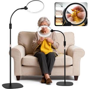 Magnifying Glass with Light and Stand,Large 7" Floor Magnifying Glass with Light,Rechargeable Portable Wireless Lighted Magnifier 360 Gooseneck for Reading,Close Work,Sewing,Crafts,Seniors