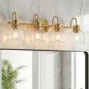 4 Lights Bathroom Vanity Light Fixtures, Gold Traditional Classic Vanity Light with Clear Glass, Bathroom Lighting Fixtures Over Mirror