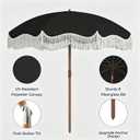 7FT Patio Umbrella with Fringe, Outdoor Tassel Umbrella with Fiberglass Ribs, Boho Beach Umbrella, Push Button Tilt and Carrying Bag, UPF50+
