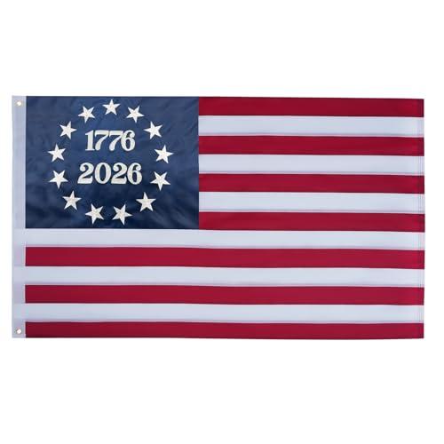 Bradford 1776 Bennington 250 Anniversary USA Flag 3x5 ft Outdoor Embroidered Betsy Ross Flags 13 Colonies US 2026 American Flag Heavy Duty with 2 Brass Grommets