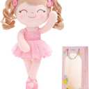Gloveleya Baby Doll Gifts Plush Curly Hair Ballet Dolls Soft Girl Toys Pink 33CM