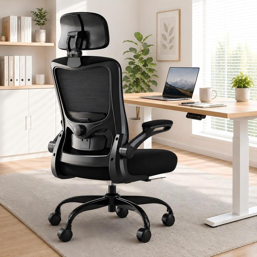 Ergonomic Office Chair for Long Hours, Adjustable Padded Lumbar Support for Lower Back Relief, 330 lb Capacity, Comfortable Computer Desk Chair for Home Office, Work & Study, Black/Black, Medium
