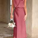 PRETTYGARDEN Women's 2026 Summer Satin Dress Elegant Sleeveless Mock Neck Cocktail Party Maxi Dresses (Pink, M)