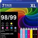 7-Pack 98 99 Ink Cartridge Remanufactured for Epson T098 T099 Ink Combo for Artisan 700 710 725 730 800 810 835 837 Printer (2 Black,1 Cyan,1 Magenta,1 Yellow,1 Light Cyan,1 Light Magenta)