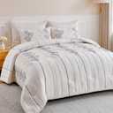 UNIKOME Boho Tufted King Size Comforter Set, Shabby Chic, Ivory White