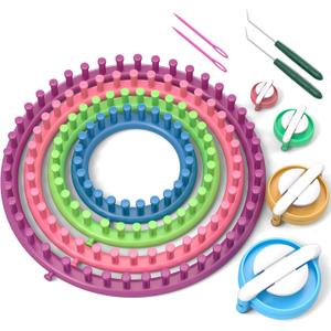 READAEER Round Knitting Looms Set Craft Kit Tool with Hook Needle and Pompom Maker (Multicolor)