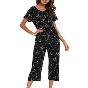 ENJOYNIGHT Women's Pajama Sets Cotton Summer Pjs Tops with Capri Pants Sleepwear, M