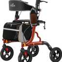 Rollator Walkers for Seniors with Seat, Foldable Walkers for Seniors, 8" All-Terrain Wheels, 18" Big Seat, 6-Level Adjustable Height Rolling Walker, 350 lb, Walker for Seniors & Adults (Red)