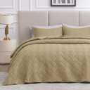 Love's cabin Twin Quilt Bedding Set Camel Bedspreads - Soft Bed Summer Lightweight Bedspread Comforter - Wave Pattern Bedding Coverlet for All Season - 2 Pieces (1 Quilt, 1 Pillow Sham)