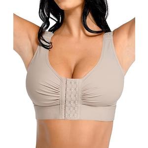 FeelinGirl Post Surgery Compression Bra for Women's Front Closure Bra with Adjustable Straps Wirefree (Gray, Small)