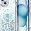 JETech Glitter Case for iPhone 15 6.1-Inch Compatible with MagSafe, Clear Cute Bling Sparkle for Women and Girls, Shiny Shockproof Magnetic Sparkly Phone Cover (Blue)