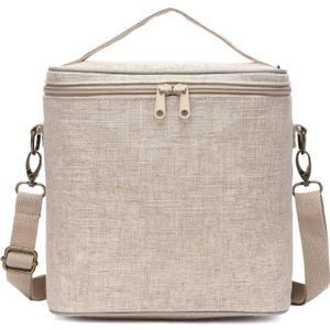 Lunch Bag for Women, Soft Linen Lunch Bag with Adjustable Shoulder Strap, Insulated Womens Lunch Bag for Work, Machine Washable Lunch Box with Removable Liner (Natural Color)