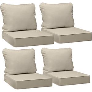 AAAAAcessories Outdoor Seat Cushions for Chairs, Fade-Resistant, Waterproof Patio Furniture Replacement Cushions, 24" x 24" x 5" + 24" x 19", Set of 4, Beige