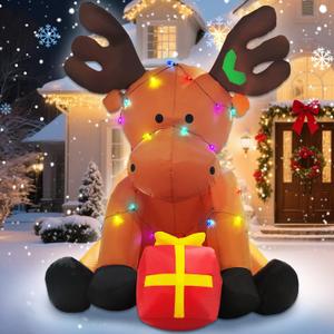 Christmas Inflatable Outdoor Decorations, 8 FT Giant Inflatables Reindeer Yard Decor with Colorful String Lights, Blow up LED Lights Holiday Decorations for Indoor Outside Lawn Garden Giant Reindeer
