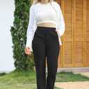 Balleay Art Women Straight Leg Dress Pants High Elastic Waisted Slacks Business Casual Work Office Trousers (Black, XXL)