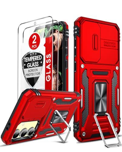 LeYi Compatible for Samsung S 24-FE Case: [NOT FIT S24] Galaxy S24FE Screen Protector Tempered Glass 2PCS, Military-Grade Dual Layer Protective para Android Galaxy FE24 Case, Red