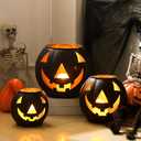 3 Pcs Halloween Metal Jack O Lanterns Pumpkin Set with LED Candles and Black Creepy Cloth Set of 3 Jack O Lantern Halloween Fall Outside or Inside Table Ornaments for Home Festival Party Decor