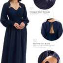 Long Sleeve Chiffon Midi Dresses Cut Out Back Sexy V Neck Smocked Waist Fall Wedding Guest Dress with Pockets