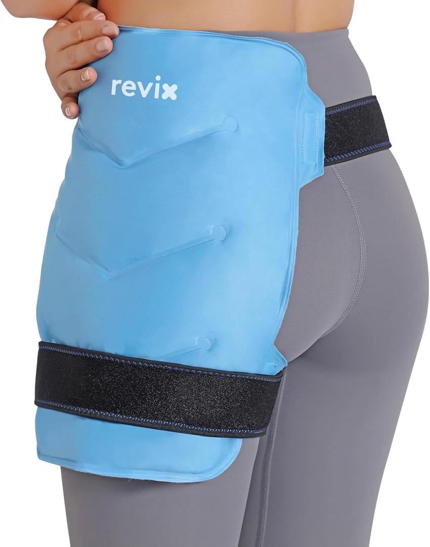 REVIX Hip Ice Pack Wrap with Straps, Reusable Gel Cold Compression for Hip Replacement, Soft Plush Lined Cold Packs for Sciatic Nerve Discomfort Relief (Blue)