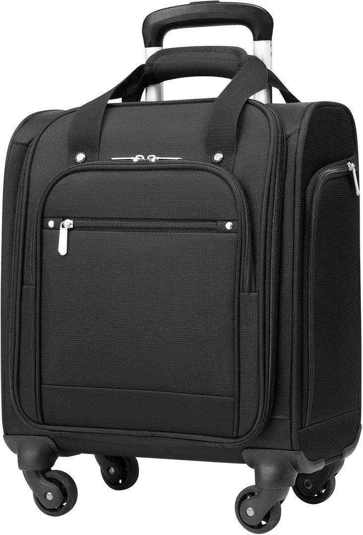 Coolife Underseat Carry On Luggage Softside Lightweight Rolling Travel Bag Spinner Suitcase (Underseat 14-Inch Plus, black)