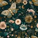 Deep Teal Enchanted Midnight Botanical Moth Floral Pattern Peel and Stick Wallpaper Easy Peel Off Contact Paper Stick on Adhesive Wall Paper for Bathroom Waterproof Renter Friendly