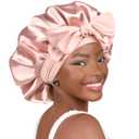 YANIBEST Silk Bonnet for Sleeping Women Satin Bonnet Double Layer Satin Lined Hair Bonnet with Tie Band Curly Hair Blush Pink (Large)