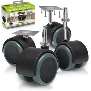 Slipstick CB681 2 Inch Floor Protector Rubber Caster Wheels (Set of 4) 5/16 Inch Stem or Top Plate Mounting Options - Black/Gray Green