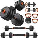FEIERDUN Adjustable Dumbbells, 50lbs Free Weight Set with Connector, 4 in1 Dumbbells Set Used as Barbell, Kettlebells, Push up Stand, Fitness Exercises for Home Gym Suitable Men/ Women
