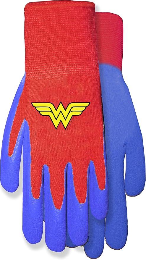 MidWest Gloves & Gear DCW100TH8 Wonder Woman Garden Toddler Gripper Gloves, Red Knit Liner/Blue Coating
