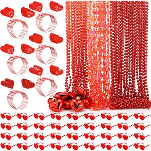 Kanayu 108 Pcs Valentines Day Accessories 36 Valentines Heart Headbands 36 Heart Shaped Sunglasses 36 Bead Necklaces for Valentine Party Favors Supplies Bachelorette Decorations(Red)