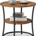 VASAGLE 21.7-Inch Round Side Table, 2-Tier End Table, Nightstand with Steel Frame, Spacious Top, for Small Spaces, Living Room, Bedroom, Rustic Brown and Ink Black ULET56BX