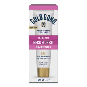 Gold Bond Age Renew Neck & Chest Firming Cream, 2 Oz, Hydrates, Renews, and Visibly Improves Firmness, Texture & Elasticity of Aging Skin, Non-Greasy, Dermatologist-Tested, Hypoallergenic, Unscented