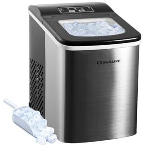 Frigidaire Compact Countertop Ice Maker, Makes 26 Lbs. of Bullet Shaped Ice Cubes Per Day, Silver Stainless Frigidaire Compact Countertop Ice Maker, Makes 26 Lbs. of Bullet Shaped Ice Cubes Per Day, Silver Stainless